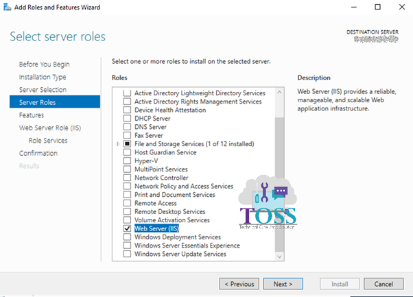 select server roles iis windows datacenter 2016