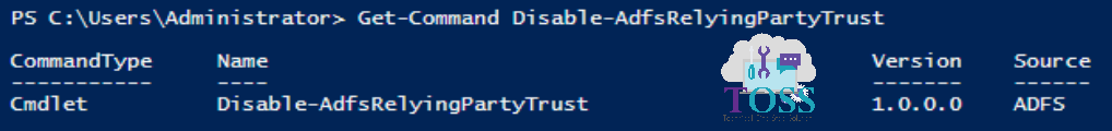 Get-Command Disable-AdfsRelyingPartyTrust powershell script command cmdlet adfs
