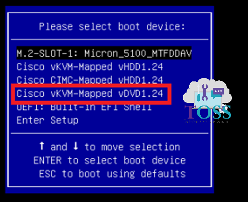 UCS cisco boot device dvd windows server 2019 installation