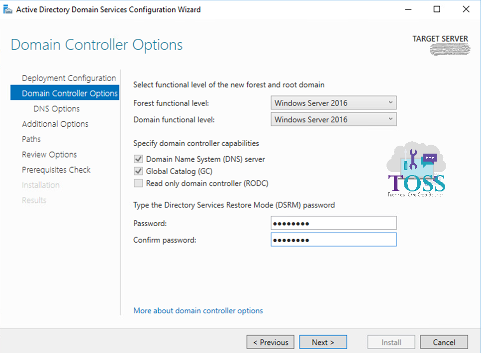 active directory domain controller options Global Catalog DNS functional level