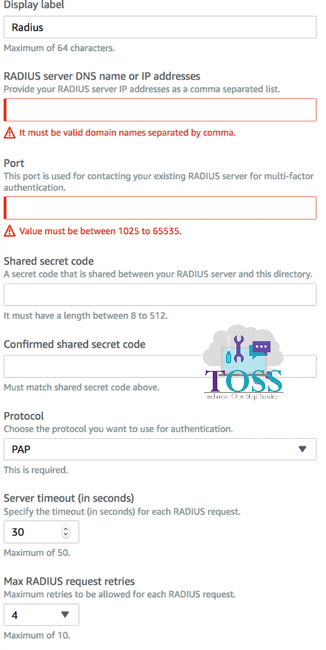 Directory service Multi factor authentication  fill form