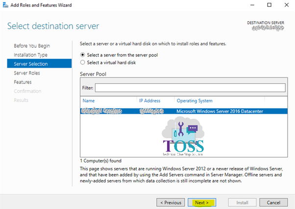 destination server windows 2016 datacenter iis