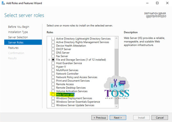 select server roles iis web datacenter 2016