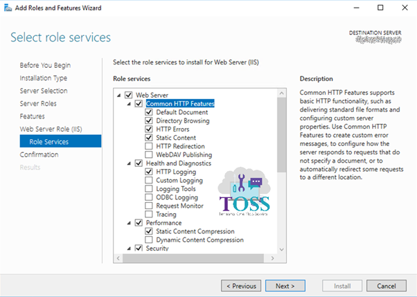 iis windows server 2016 role services