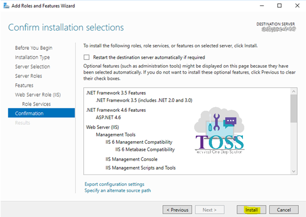 install confirm server 2016 datacenter iis