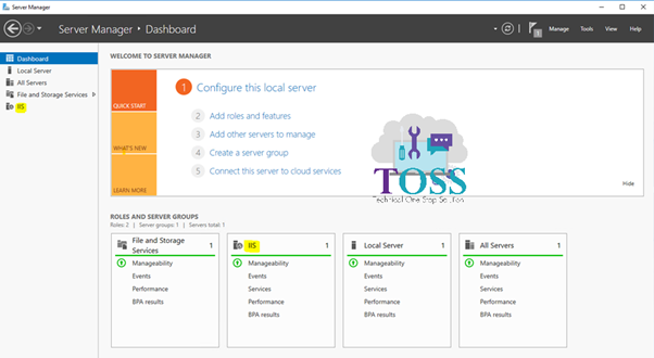 iis web server windows 2016 datacenter dashboard server manager