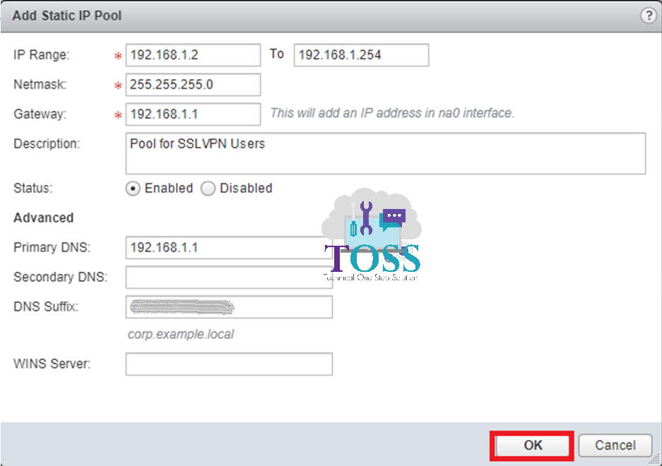 netwrok edge static pool ssl vpn users