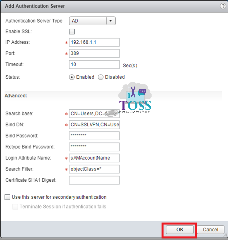 edge add authentication server ssl vpn