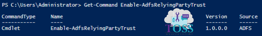 Get-Command Enable-AdfsRelyingPartyTrust Powershell script command cmdlet adfs