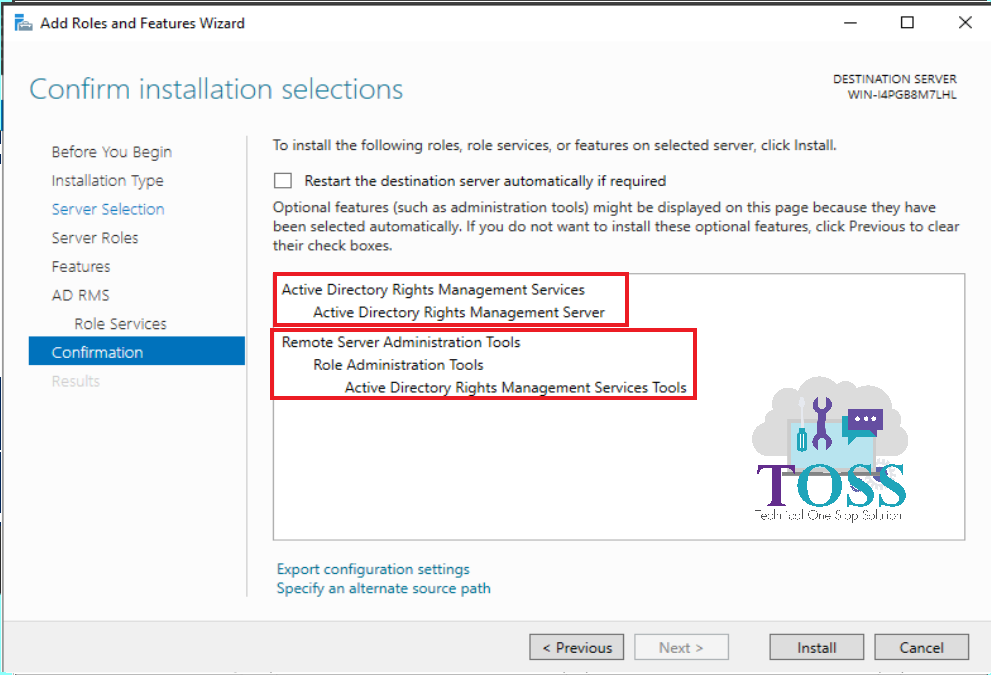 adrms powershell script command installation