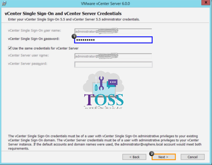 vmware v center upgrade server iso image install Credentials