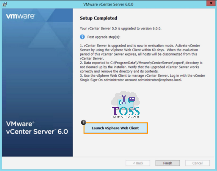 vmware v center upgrade server iso image install setup complete finish