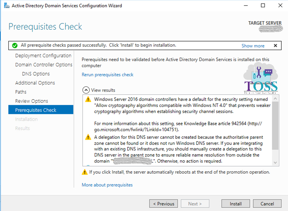 active directory domain services prerequisites check  install