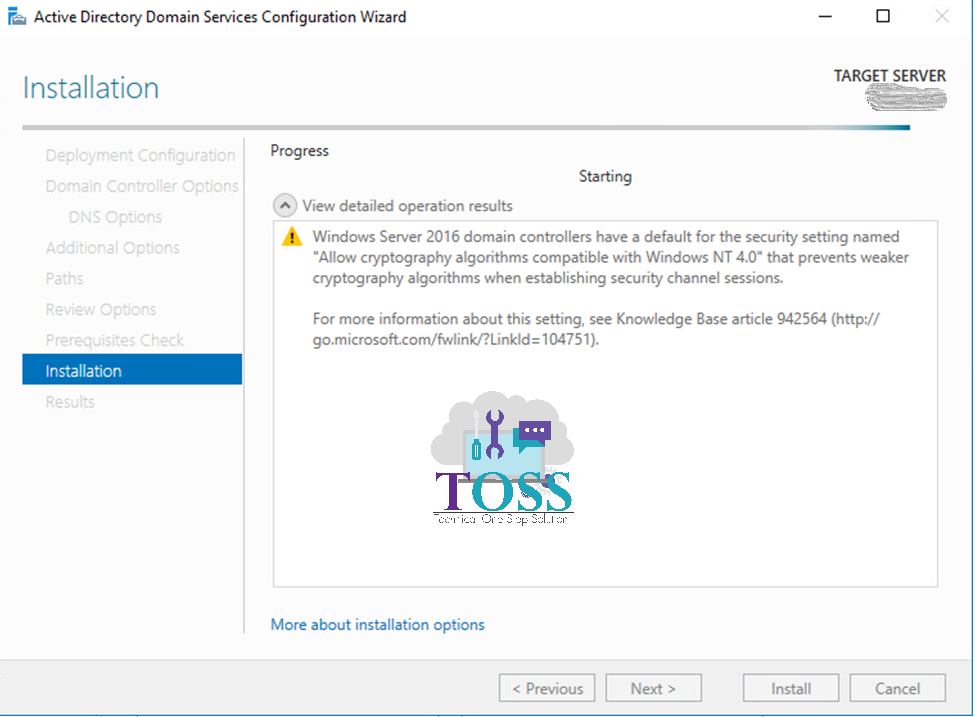 active directory domain services  install results starting