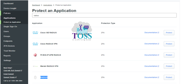 duo admin page config radius portal application